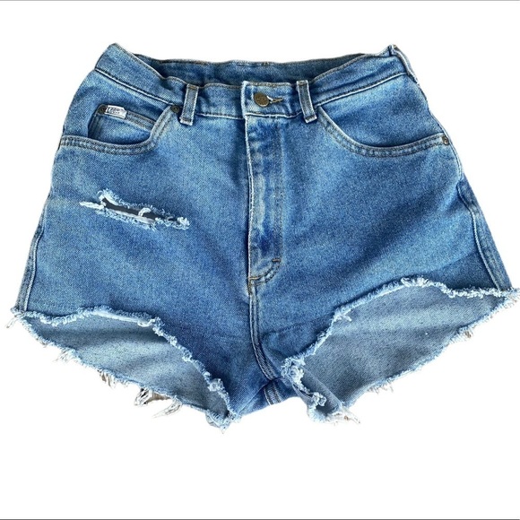 Vintage Lee Riders High Waist Mom Short Size 10 Distressed Denim Cutoff USA Made - Picture 1 of 11
